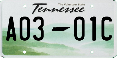 TN license plate A0301C