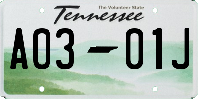 TN license plate A0301J