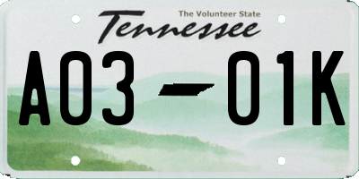 TN license plate A0301K