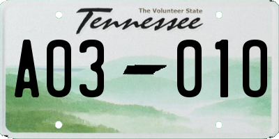 TN license plate A0301O