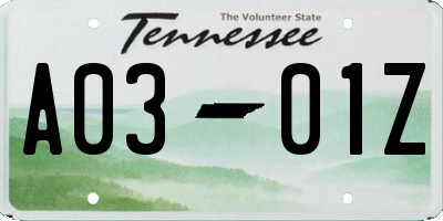 TN license plate A0301Z
