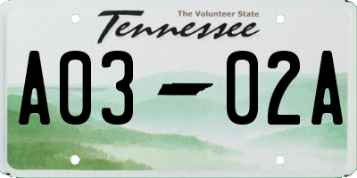 TN license plate A0302A