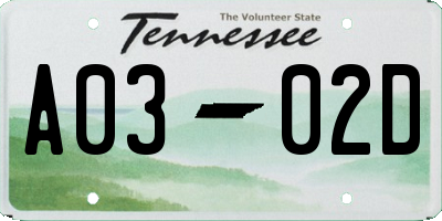 TN license plate A0302D