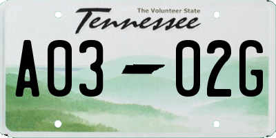 TN license plate A0302G