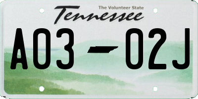 TN license plate A0302J