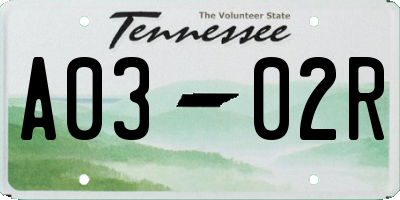 TN license plate A0302R