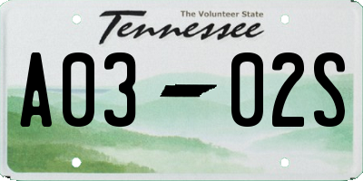 TN license plate A0302S