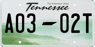 TN license plate A0302T