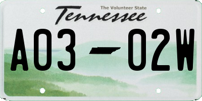 TN license plate A0302W