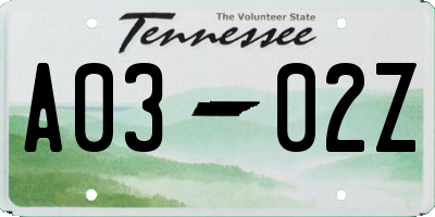 TN license plate A0302Z