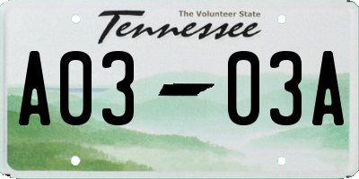 TN license plate A0303A