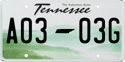 TN license plate A0303G