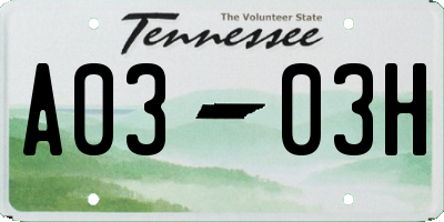 TN license plate A0303H