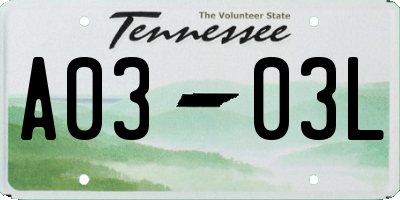 TN license plate A0303L