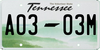 TN license plate A0303M