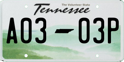 TN license plate A0303P