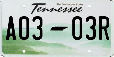 TN license plate A0303R