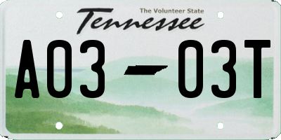 TN license plate A0303T