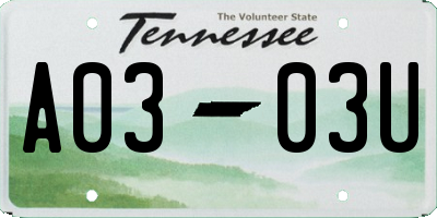 TN license plate A0303U