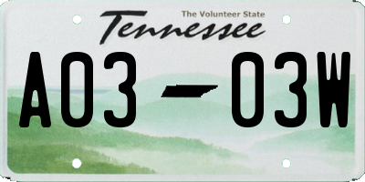 TN license plate A0303W