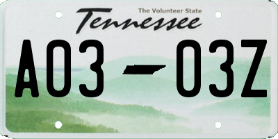 TN license plate A0303Z