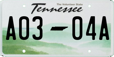 TN license plate A0304A