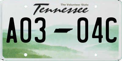 TN license plate A0304C