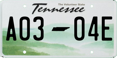 TN license plate A0304E