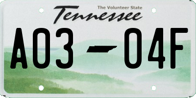 TN license plate A0304F