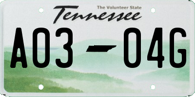 TN license plate A0304G
