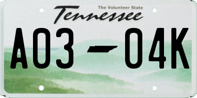 TN license plate A0304K