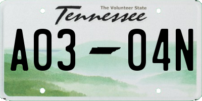 TN license plate A0304N