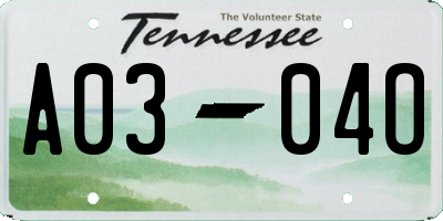 TN license plate A0304O