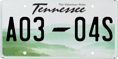 TN license plate A0304S