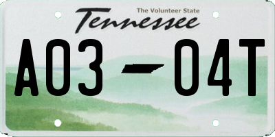 TN license plate A0304T