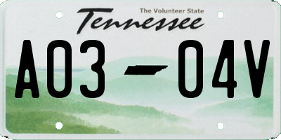 TN license plate A0304V