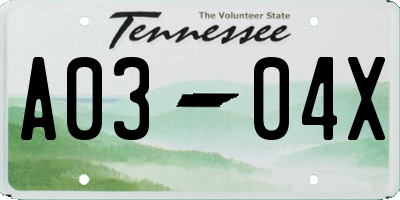 TN license plate A0304X