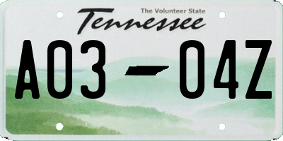 TN license plate A0304Z