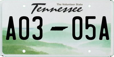 TN license plate A0305A