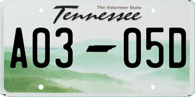 TN license plate A0305D