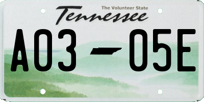 TN license plate A0305E