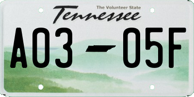 TN license plate A0305F