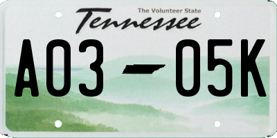 TN license plate A0305K