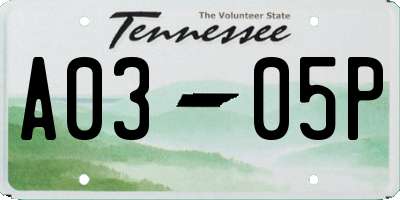 TN license plate A0305P