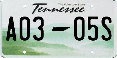 TN license plate A0305S