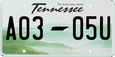 TN license plate A0305U