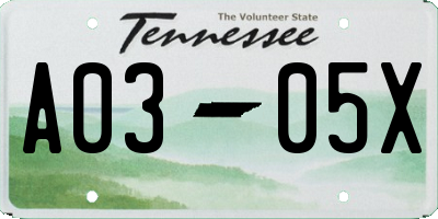 TN license plate A0305X