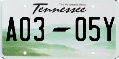 TN license plate A0305Y