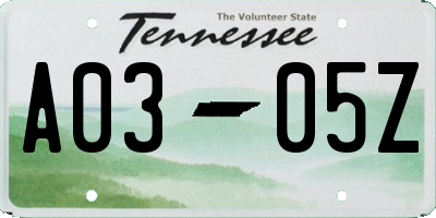 TN license plate A0305Z