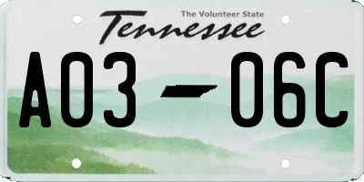 TN license plate A0306C